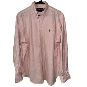 Polo by Ralph Lauren Pink and White Seersucker Striped Button-Down Shirt Men’s L